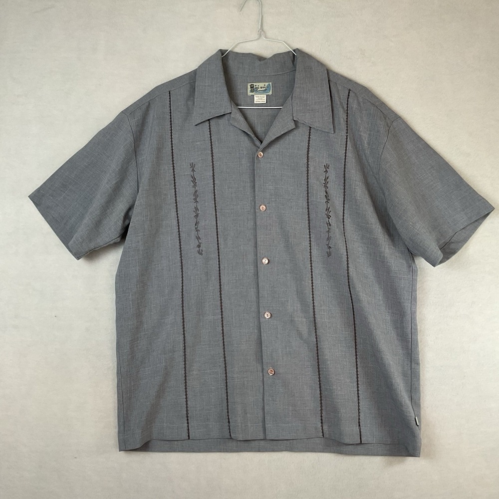 BC Ethic Lounge Shirt Mens XL Gray Embroidered Retro Short Sleeve Smooth Fit USA